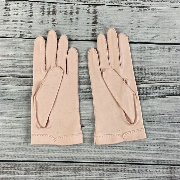 Vintage Crescendoe Pink Fabric Bridgerton Hand Gloves size 7 Stretch Tea Party - Picture 6 of 11
